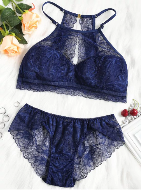 Keyhole Lace Bra And Panties Set - Front