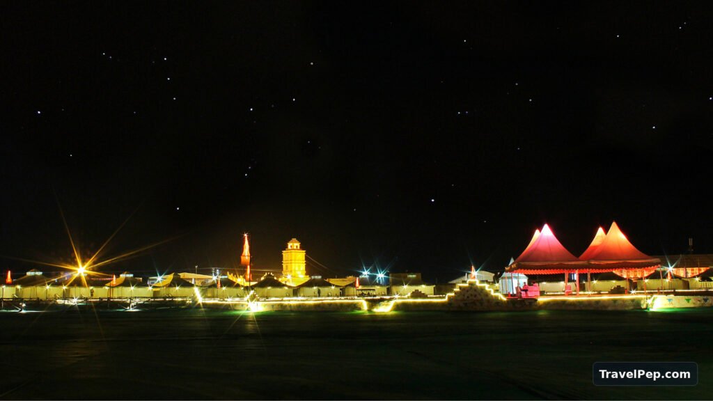 Rann Utsav 2026-27 at Dhordo: Dates, Tent City, Permit, and the Best Nights to Go 21 Rann Utsav Tent City illuminated at night under a starry sky